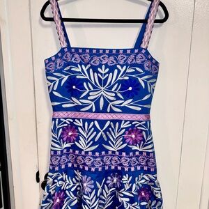 $595 Alexis Venise Blue Embroidered Floral Pure Cotton Mini Dress Size L